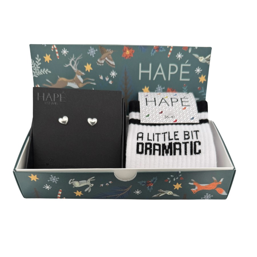 DOVANŲ RINKINYS KALĖDINĖJE DĖŽUTĖJE - kojinės ir sidabriniai auskarai