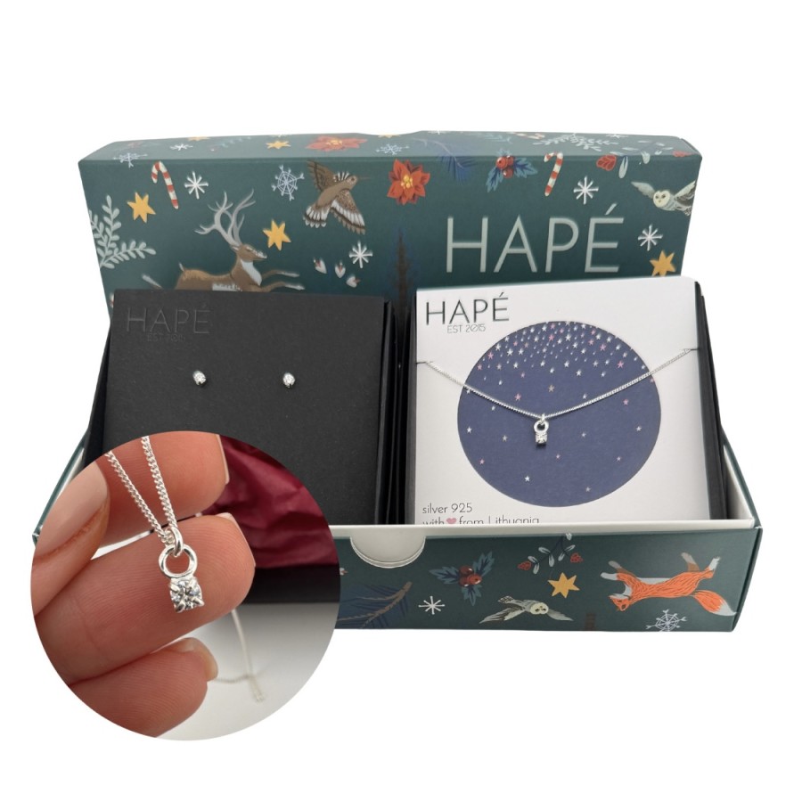 DOVANŲ RINKINYS KALĖDINĖJE DĖŽUTĖJE - sidabriniai auskarai ir pakabukas