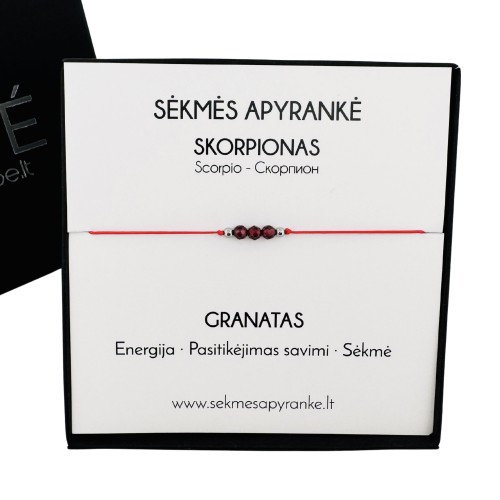 Sėkmės apyrankė  SKORPIONUI • Granatas • Raudonas siūlas