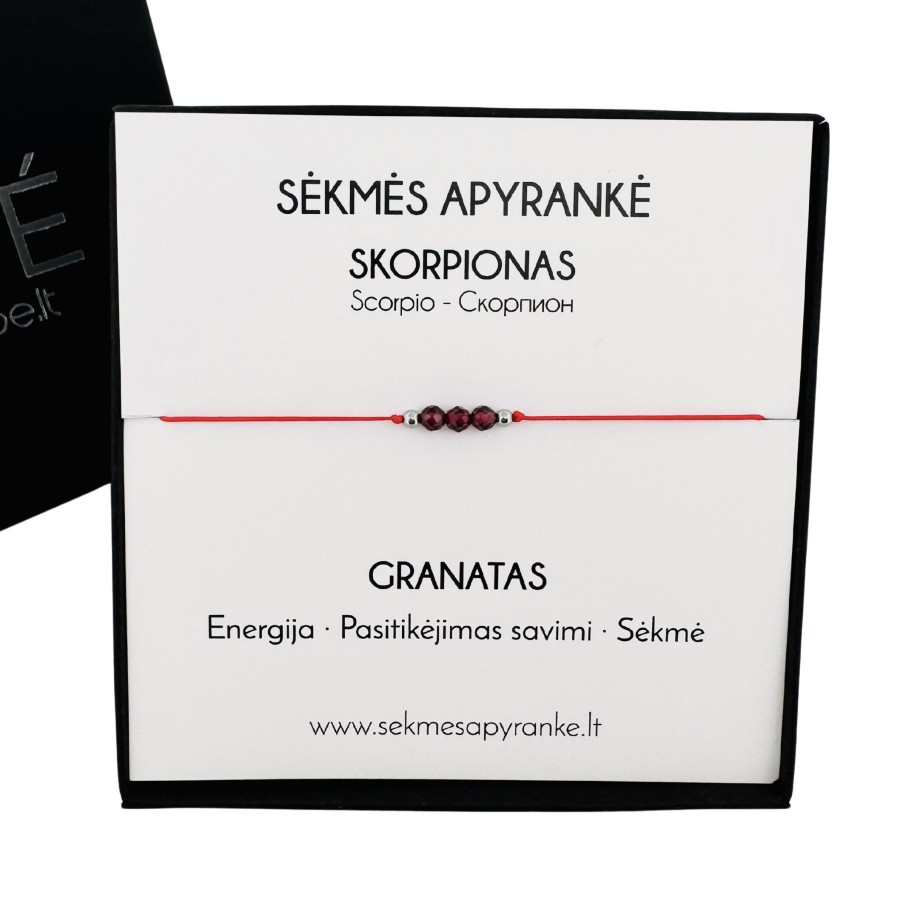 Sėkmės apyrankė SKORPIONUI • Granatas • Raudonas siūlas Sėkmės apyrankė SKORPIONUI • Granatas • Raudonas siūlas