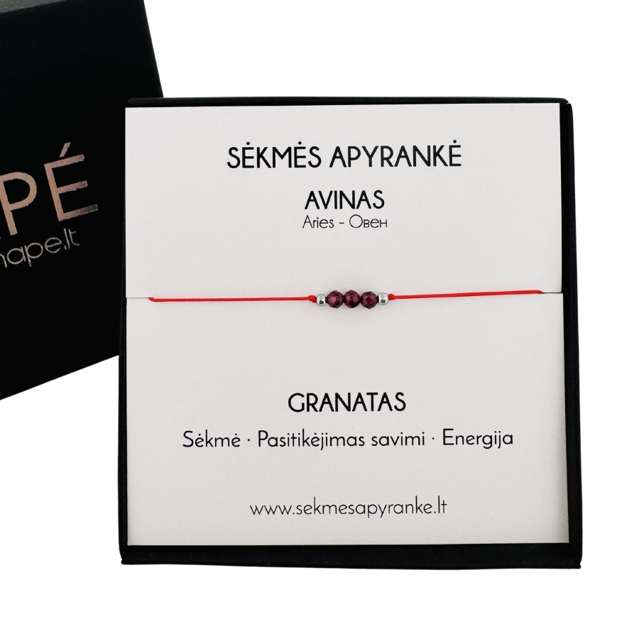 Sėkmės apyrankė AVINUI • Granatas • Raudonas siūlas Sėkmės apyrankė AVINUI • Granatas • Raudonas siūlas