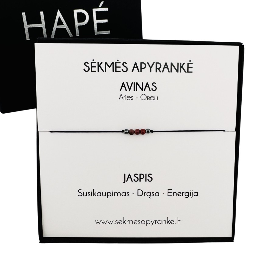 Sėkmės apyrankė AVINUI • Jaspis • Juodas siūlas