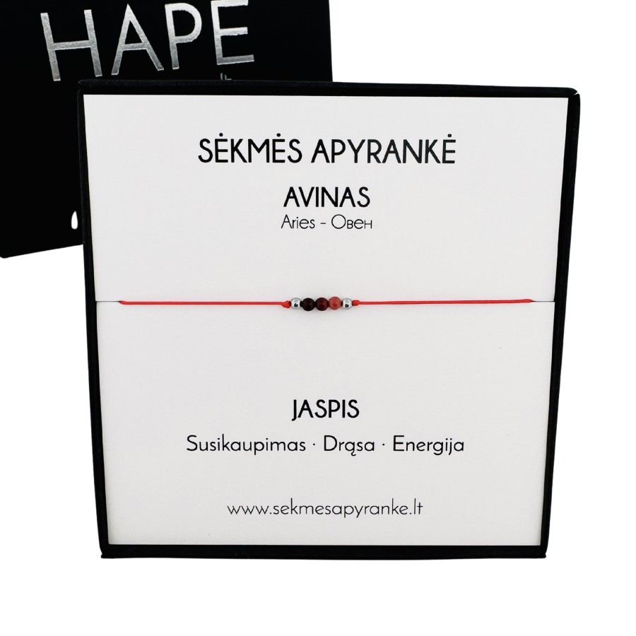 Sėkmės apyrankė AVINUI • Jaspis • Raudonas siūlas