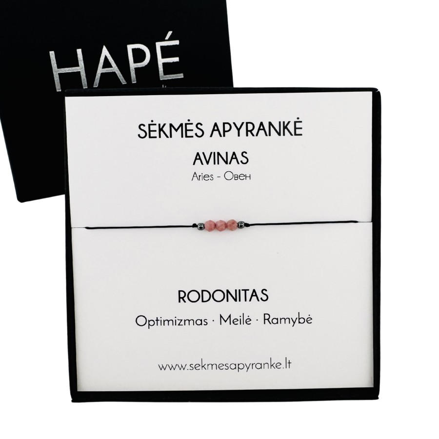 Sėkmės apyrankė AVINUI • Rodonitas • Juodas siūlas Sėkmės apyrankė AVINUI • Rodonitas • Juodas siūlas