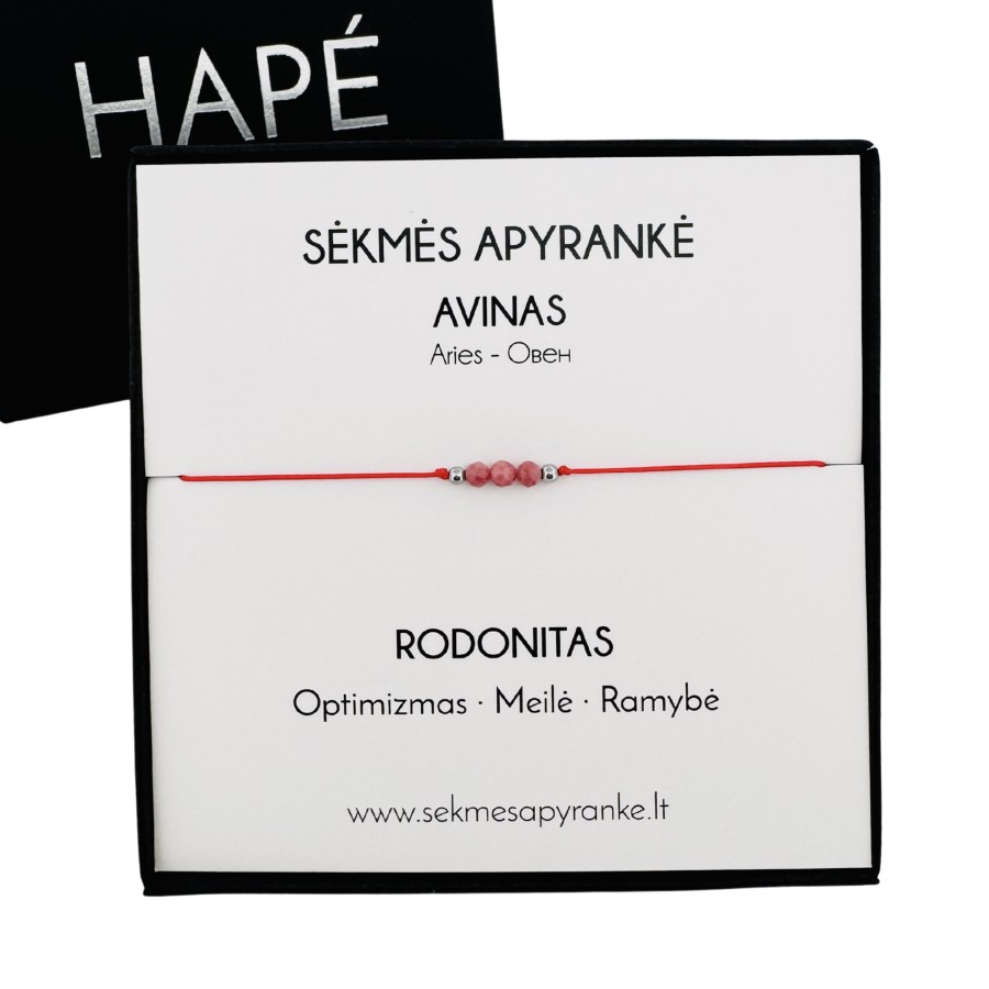Sėkmės apyrankė AVINUI • Rodonitas • Raudonas siūlas Sėkmės apyrankė AVINUI • Rodonitas • Raudonas siūlas