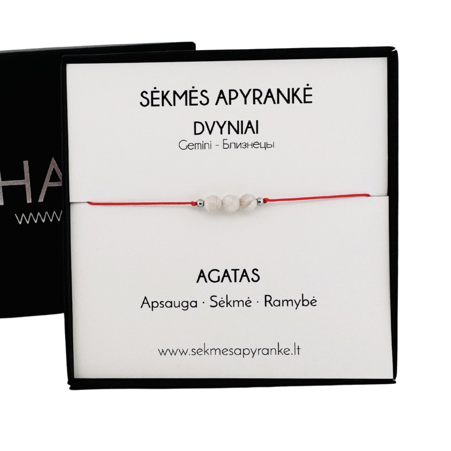 Sėkmės apyrankė DVYNIAMS • Agatas • Raudonas siūlas Sėkmės apyrankė DVYNIAMS • Agatas • Raudonas siūlas