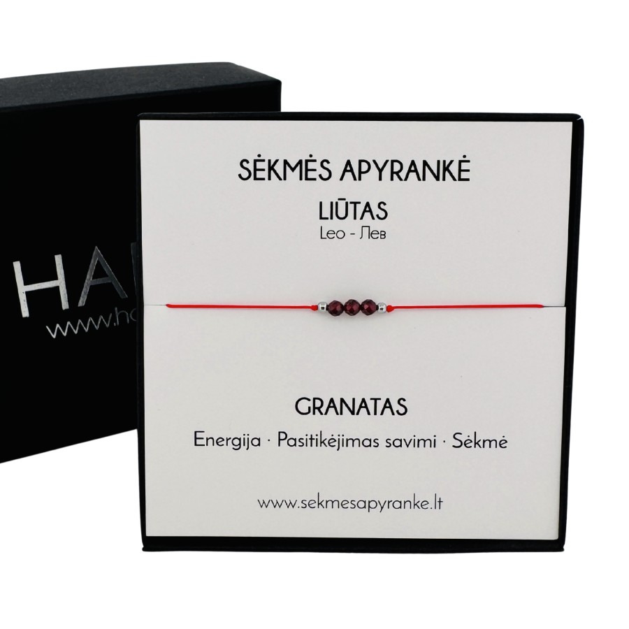 Sėkmės apyrankė LIŪTUI • Granatas • Raudonas siūlas