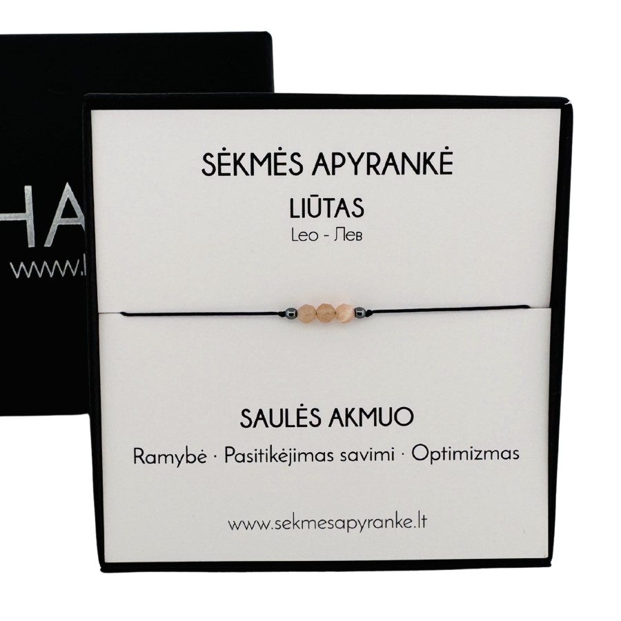 Sėkmės apyrankė LIŪTUI • Saulės akmuo • Juodas siūlas Sėkmės apyrankė LIŪTUI • Saulės akmuo • Juodas siūlas