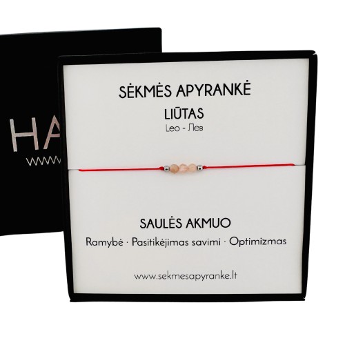 Sėkmės apyrankė LIŪTUI • Saulės akmuo • Raudonas siūlas