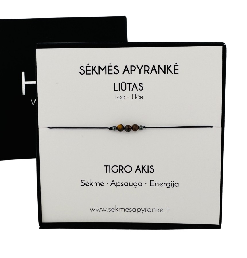 Sėkmės apyrankė LIŪTUI • Tigro akis • Juodas siūlas