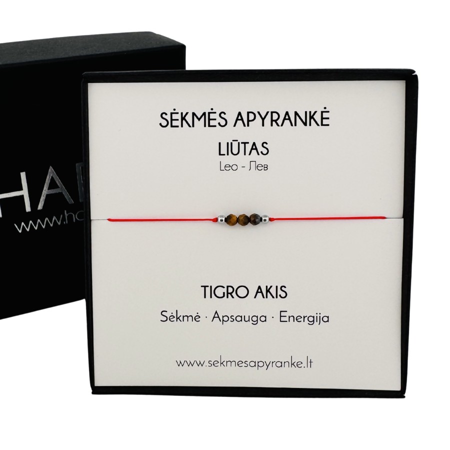 Sėkmės apyrankė LIŪTUI • Tigro akis • Raudonas siūlas