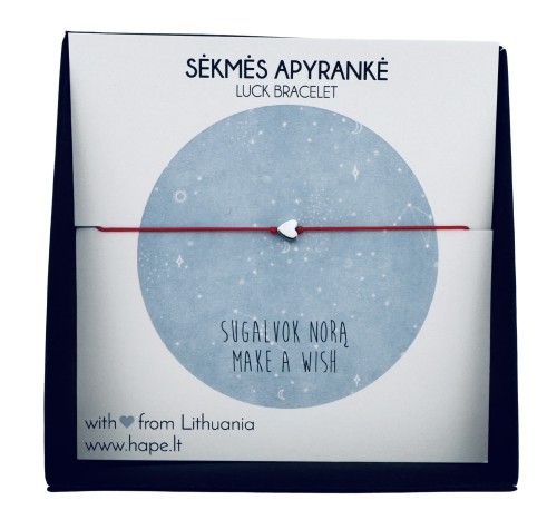 Sėkmės apyrankė MAKE A WISH maža ♡ juodas/raudonas siūlas