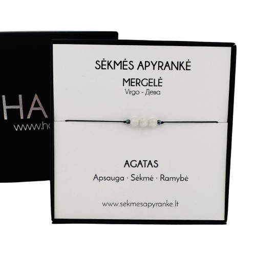 Sėkmės apyrankė MERGELEI • Agatas • Juodas siūlas