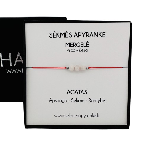 Sėkmės apyrankė MERGELEI • Agatas • Raudonas siūlas