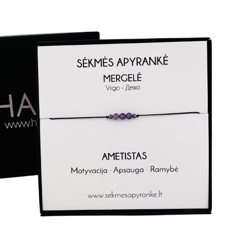 Sėkmės apyrankė MERGELEI • Ametistas • Juodas siūlas