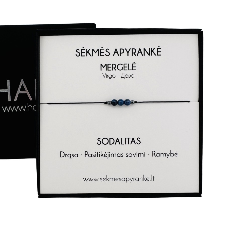 Sėkmės apyrankė MERGELEI • Sodalitas • Juodas siūlas
