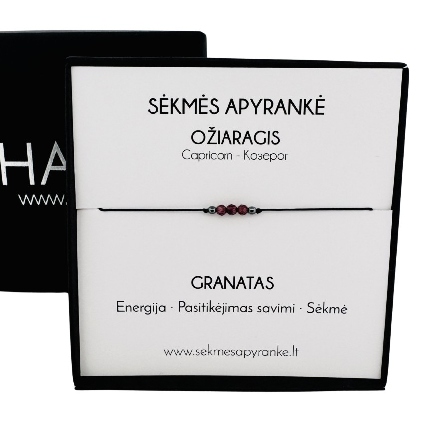 Sėkmės apyrankė OŽIARAGIUI • Granatas • Juodas siūlas Sėkmės apyrankė OŽIARAGIUI • Granatas • Juodas siūlas