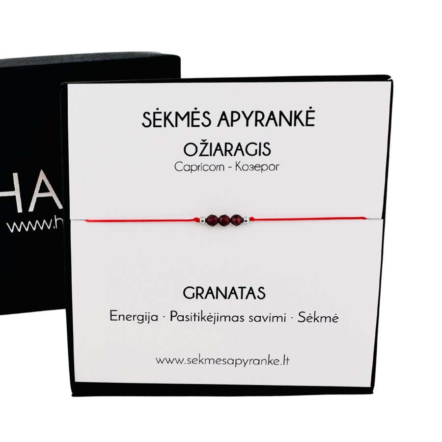 Sėkmės apyrankė OŽIARAGIUI • Granatas • Raudonas siūlas