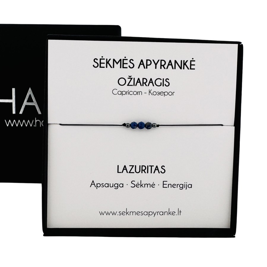 Sėkmės apyrankė OŽIARAGIUI • Lazuritas • Juodas siūlas