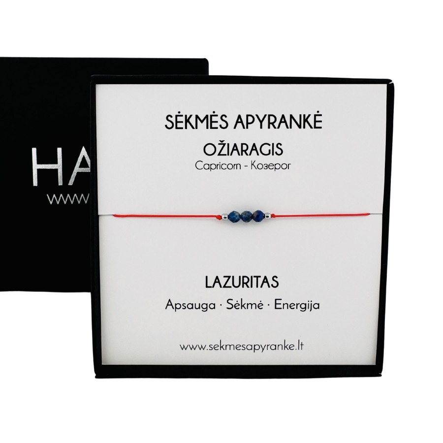 Sėkmės apyrankė OŽIARAGIUI • Lazuritas • Raudonas siūlas