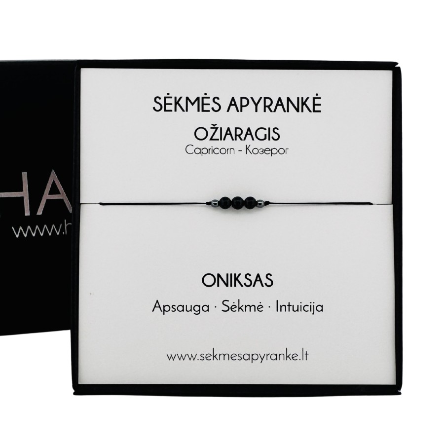 Sėkmės apyrankė OŽIARAGIUI • Oniksas • Juodas siūlas