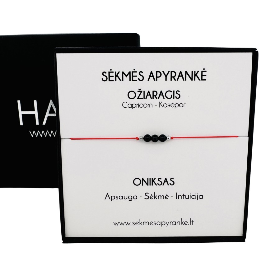 Sėkmės apyrankė OŽIARAGIUI • Oniksas • Raudonas siūlas