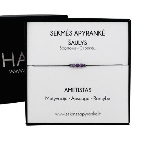 Sėkmės apyrankė ŠAULIUI • Ametistas • Juodas siūlas