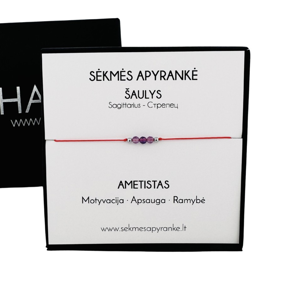 Sėkmės apyrankė ŠAULIUI • Ametistas • Raudonas siūlas Sėkmės apyrankė ŠAULIUI • Ametistas • Raudonas siūlas