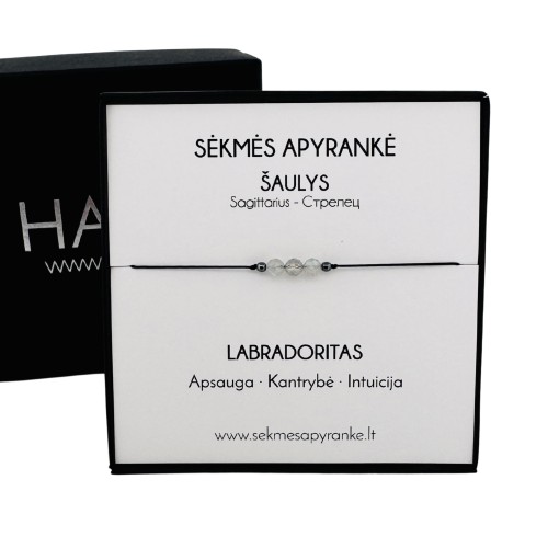 Sėkmės apyrankė ŠAULIUI • Labradoritas • Juodas siūlas