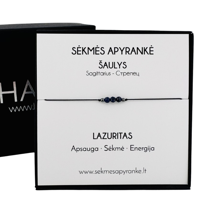Sėkmės apyrankė ŠAULIUI • Lazuritas • Juodas siūlas