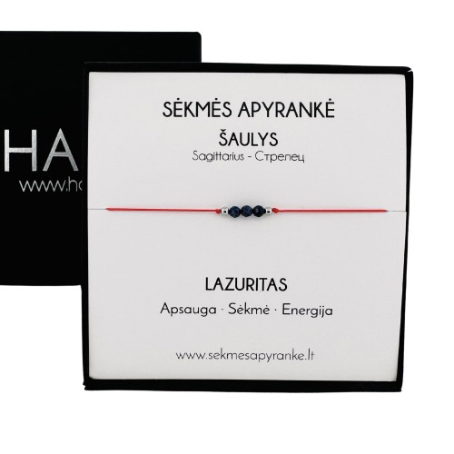 Sėkmės apyrankė ŠAULIUI • Lazuritas • Raudonas siūlas