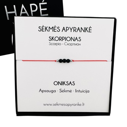 Sėkmės apyrankė SKORPIONUI • Oniksas • Raudonas siūlas