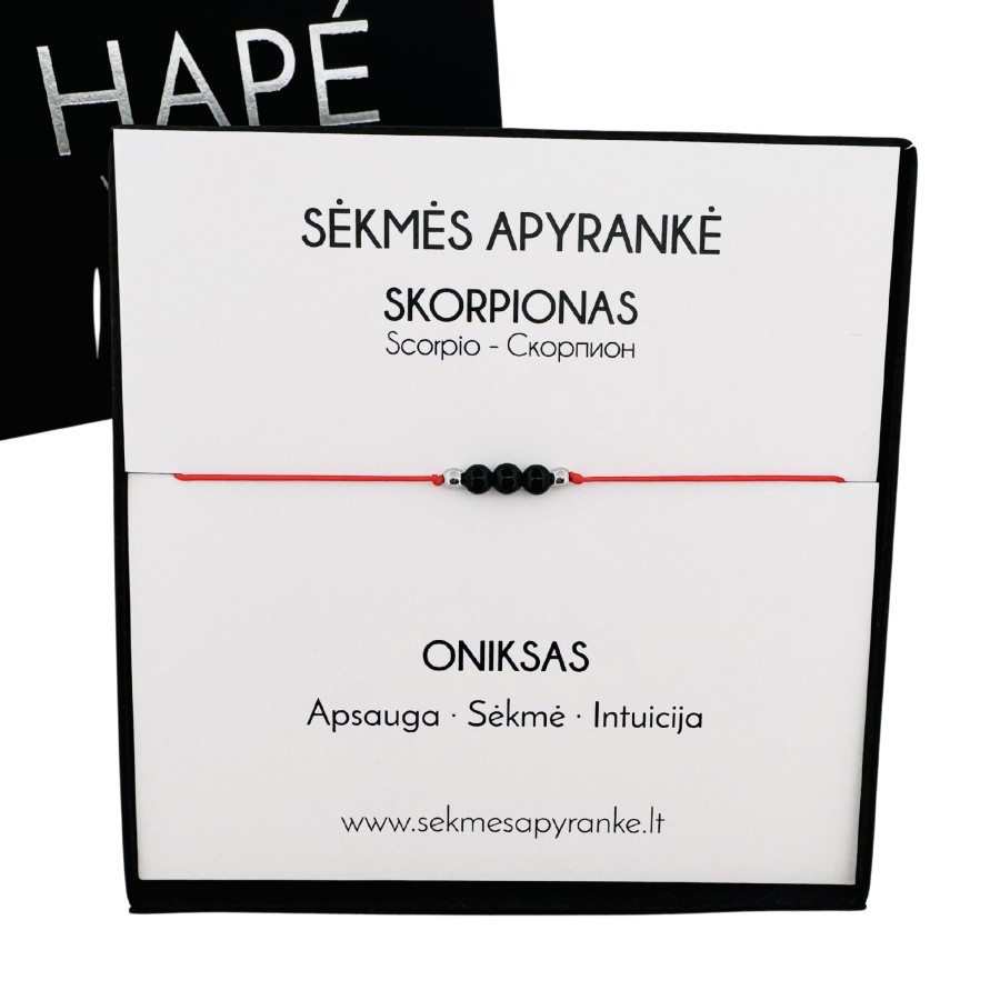 Sėkmės apyrankė SKORPIONUI • Oniksas • Raudonas siūlas
