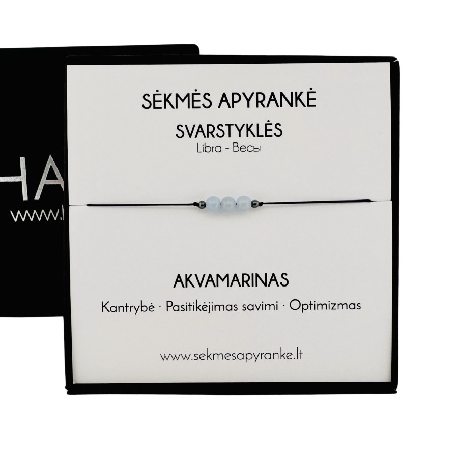 Sėkmės apyrankė SVARSTYKLĖMS • Akvamarinas • Juodas siūlas Sėkmės apyrankė SVARSTYKLĖMS • Akvamarinas • Juodas siūlas
