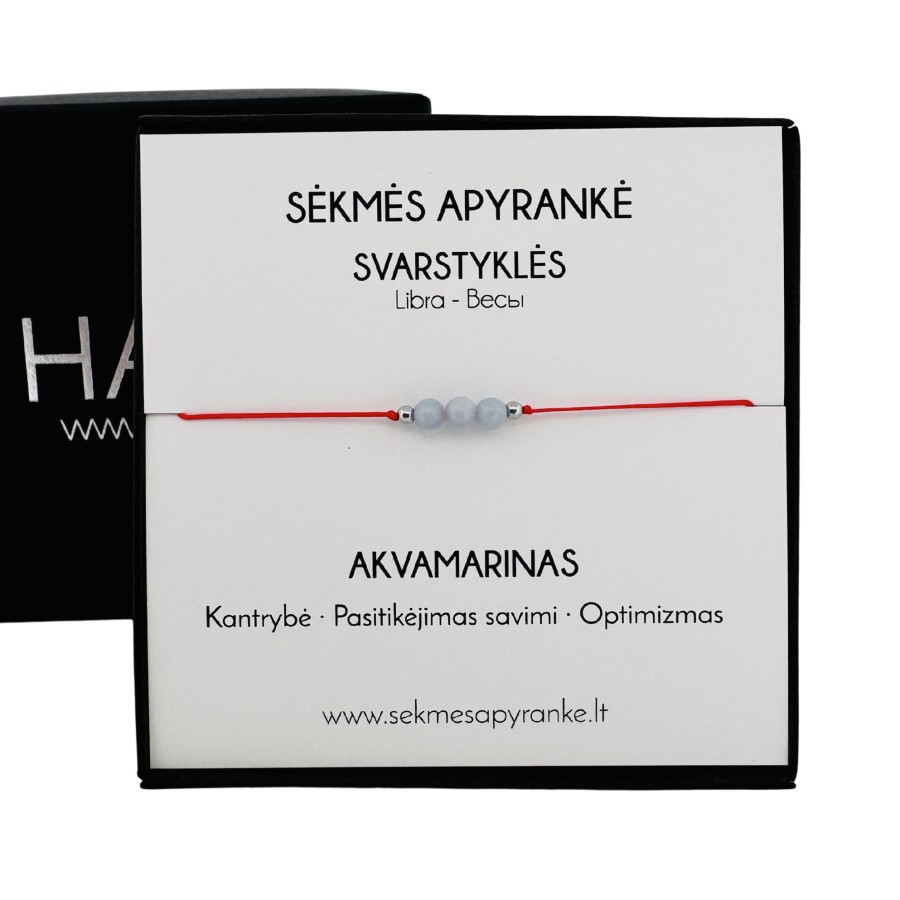 Sėkmės apyrankė SVARSTYKLĖMS • Akvamarinas • Raudonas siūlas Sėkmės apyrankė SVARSTYKLĖMS • Akvamarinas • Raudonas siūlas