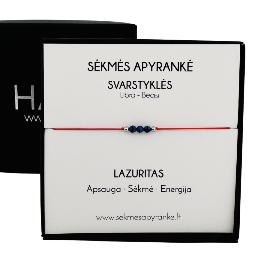 Sėkmės apyrankė SVARSTYKLĖMS • Lazuritas • Raudonas siūlas