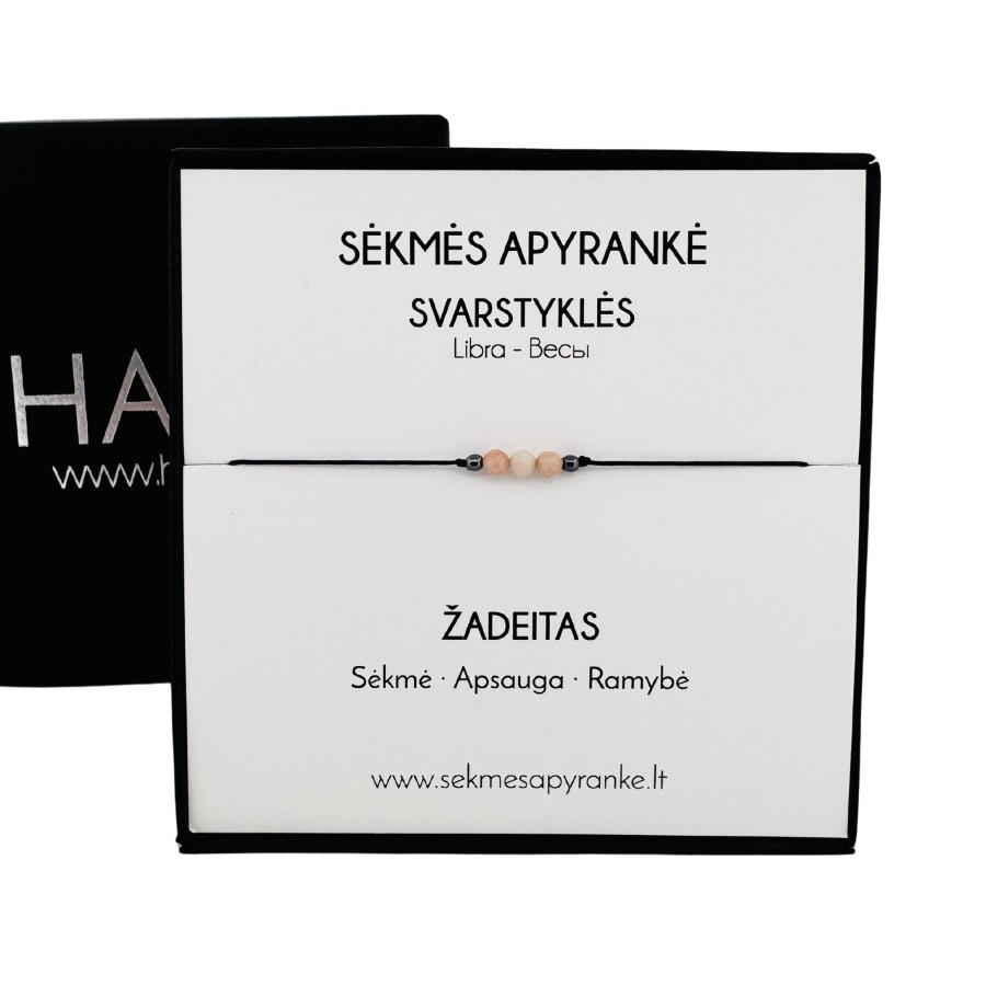 Sėkmės apyrankė SVARSTYKLĖMS • Žadeitas • Juodas siūlas Sėkmės apyrankė SVARSTYKLĖMS • Žadeitas • Juodas siūlas