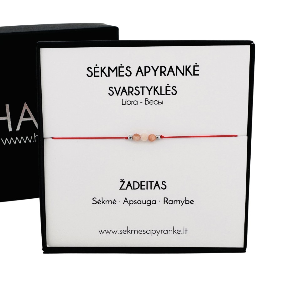 Sėkmės apyrankė SVARSTYKLĖMS • Žadeitas • Raudonas siūlas Sėkmės apyrankė SVARSTYKLĖMS • Žadeitas • Raudonas siūlas