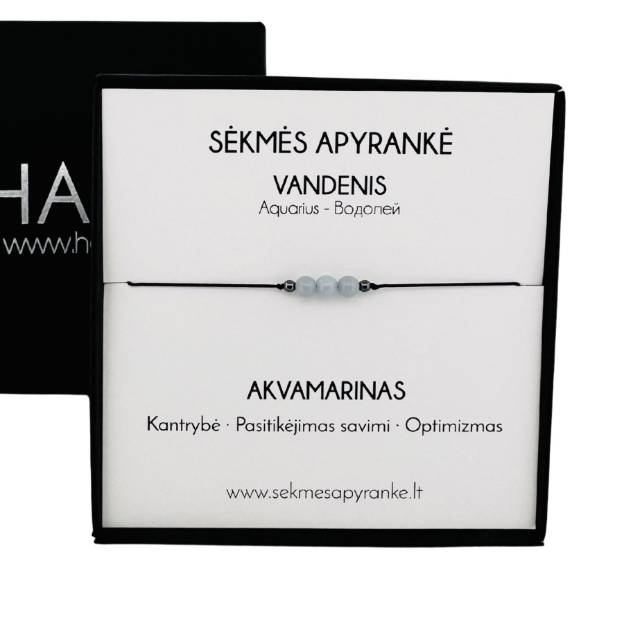 Sėkmės apyrankė VANDENIUI • Akvamarinas • Juodas siūlas Sėkmės apyrankė VANDENIUI • Akvamarinas • Juodas siūlas