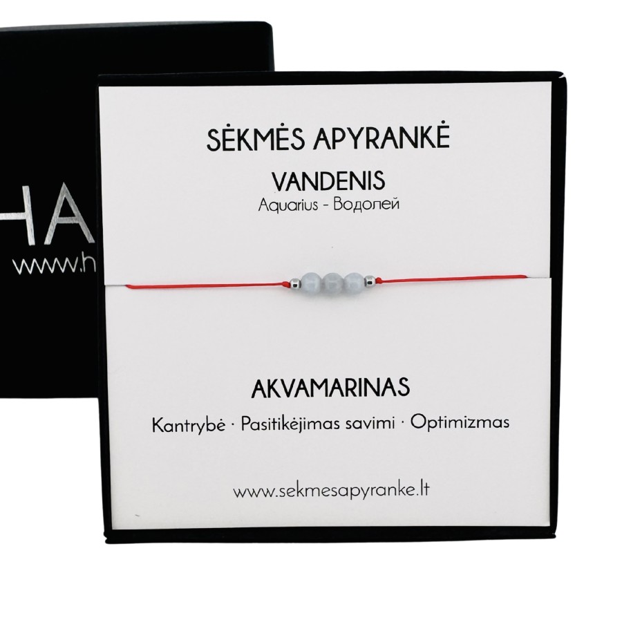 Sėkmės apyrankė VANDENIUI • Akvamarinas • Raudonas siūlas Sėkmės apyrankė VANDENIUI • Akvamarinas • Raudonas siūlas