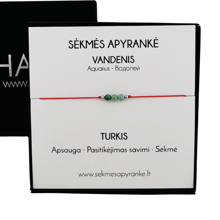 Sėkmės apyrankė VANDENIUI • Turkis • Raudonas siūlas Sėkmės apyrankė VANDENIUI • Turkis • Raudonas siūlas