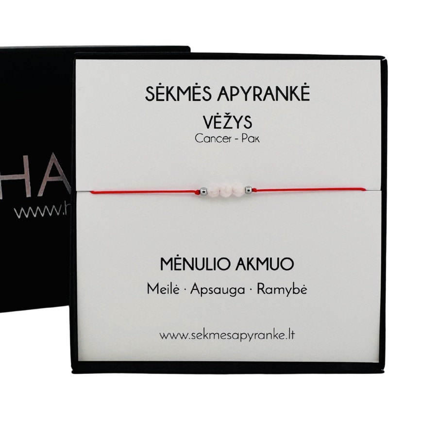 Sėkmės apyrankė VĖŽIUI • Mėnulio akmuo • Raudonas siūlas