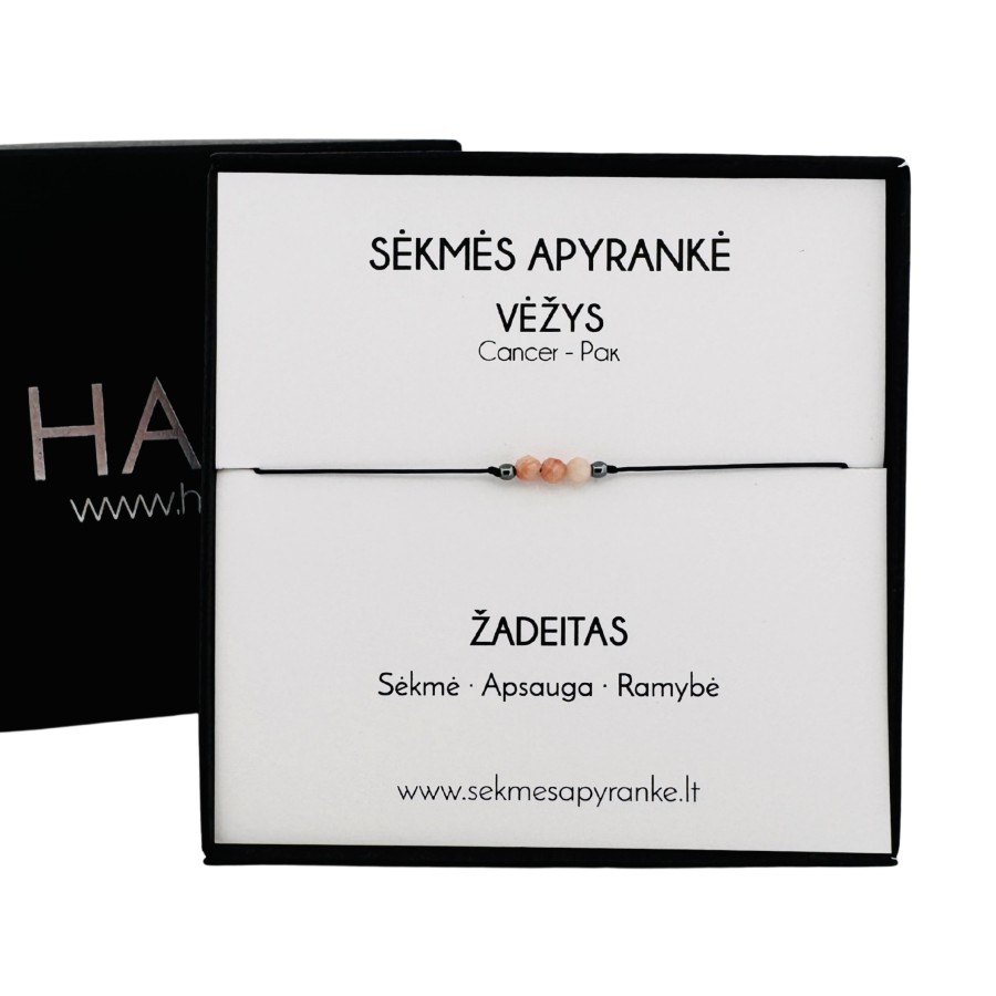 Sėkmės apyrankė VĖŽIUI • Žadeitas • Juodas siūlas