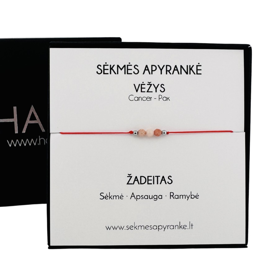 Sėkmės apyrankė VĖŽIUI • Žadeitas • Raudonas siūlas