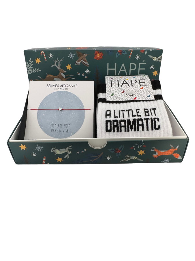 DOVANŲ RINKINYS KALĖDINĖJE DĖŽUTĖJE - kojinės ir MAKE A WISH ♡ apyrankė