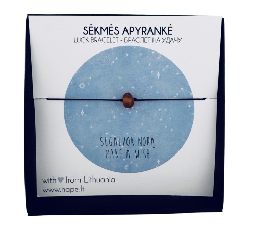 Sėkmės apyrankė MAKE A WISH su gintaru juodas/raudonas siūlas